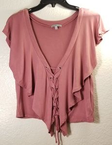 Rose Gold Pink Ruffle CR Crop Top
